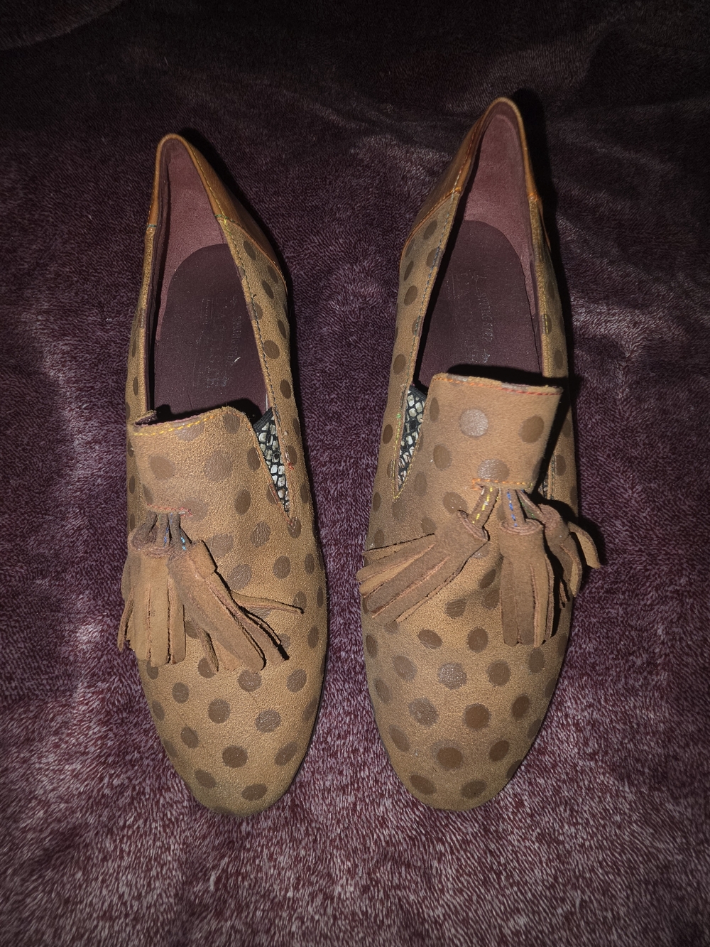 L'ARTISTE Spring Step Brown Polka Dot Tassel Loafers EU 42
